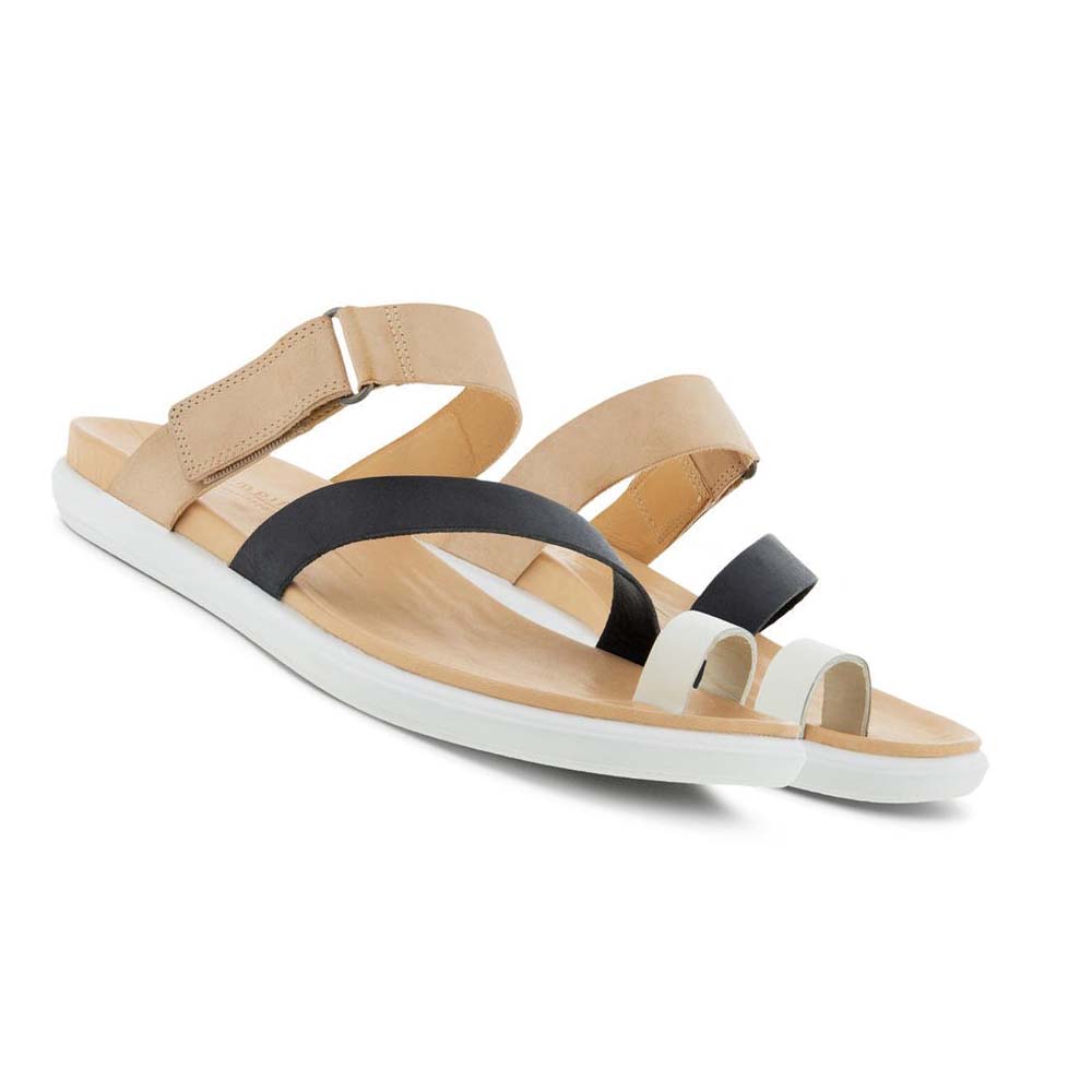 Women's Ecco Simpil Flat Toe-loop Sandals White / Black | USA 193WNB